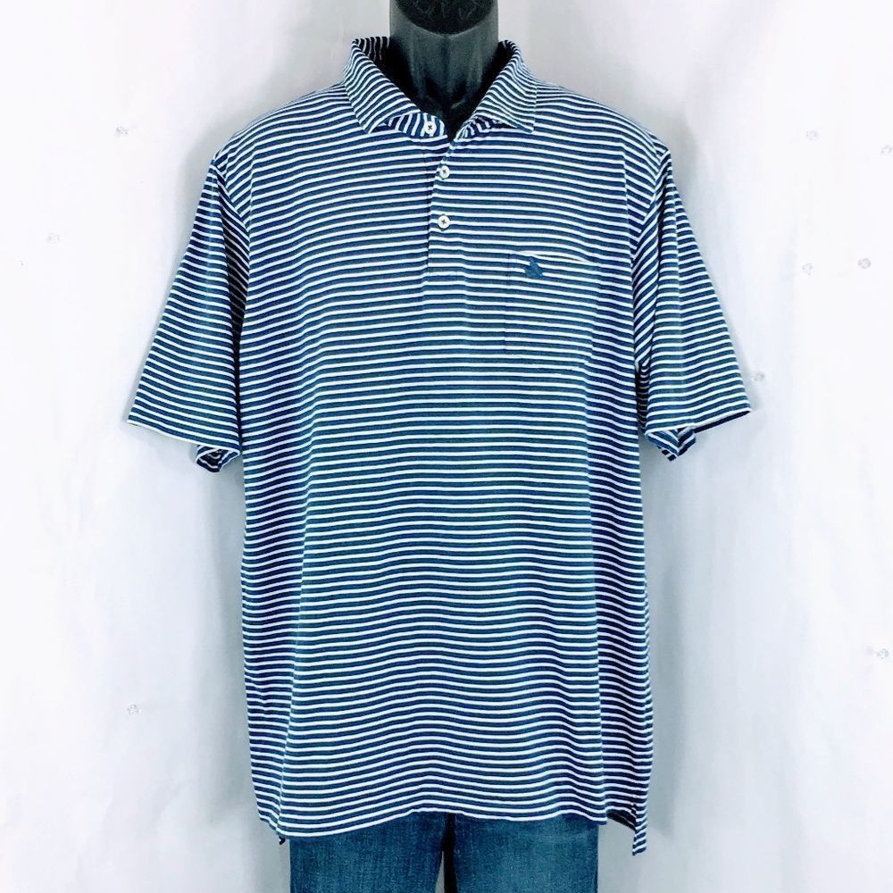 B Draddy Polo Golf Shirt Tommy Striped Peruvian Cotton Knit Size XL